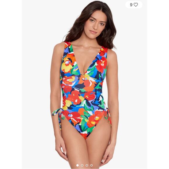 Lauren Ralph Lauren Women's Shirred Plunge-Neck One-Piece Swimsuit Size 14 NWT - Picture 1 of 12